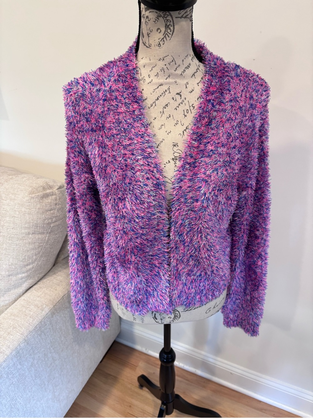 Lisa Todd purple and pink fuzzy marled knit cardigan size XS